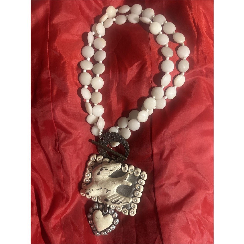 Sookie Sookie Bird Pendant Necklace Artisan Clay Statement Cream Cottagecore